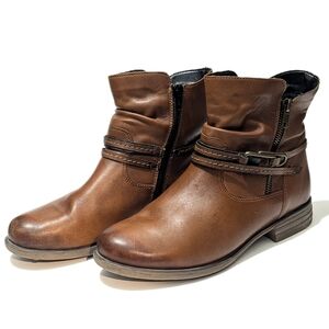 Remonte Dames Cognac Caramel Leather Ankle Boots Zip Up Brown Leather Bootie